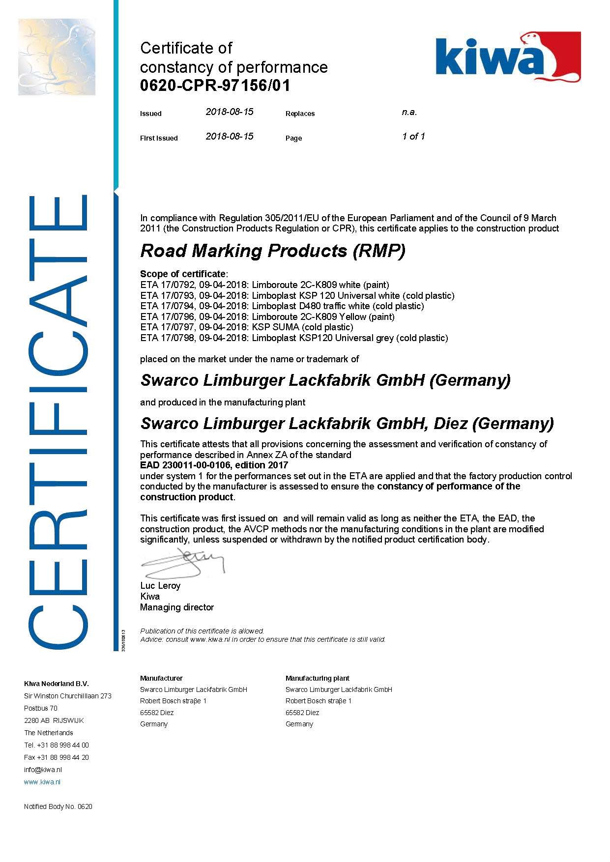 Certificaat Koudplast - CE