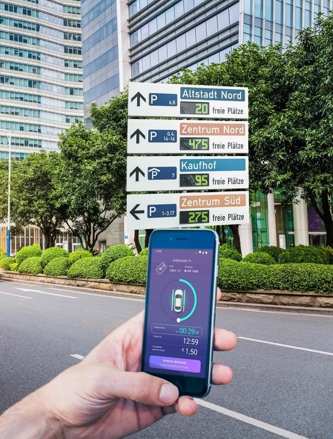 Smart phone showing the SWARCO Parking App Smart phone showing the SWARCO Parking App