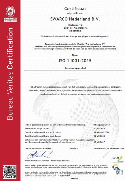ISO 14001 Certificaat SWARCO Nederland