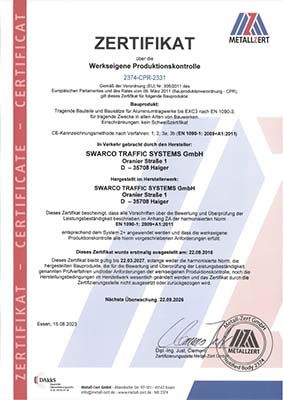 Zertifikat EN 1090-1 Aluminium-Schilderbrücken