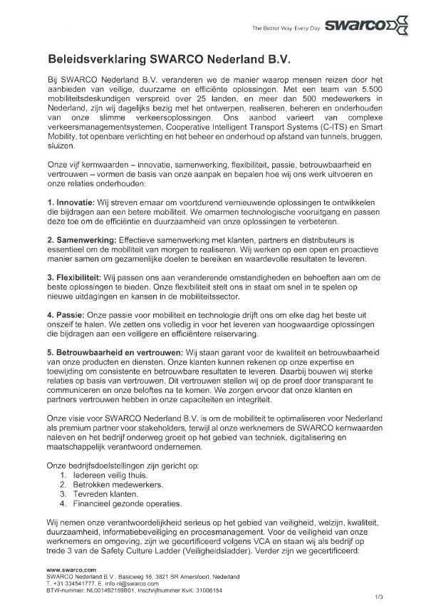Beleidsverklaring-SWARCO-Nederland