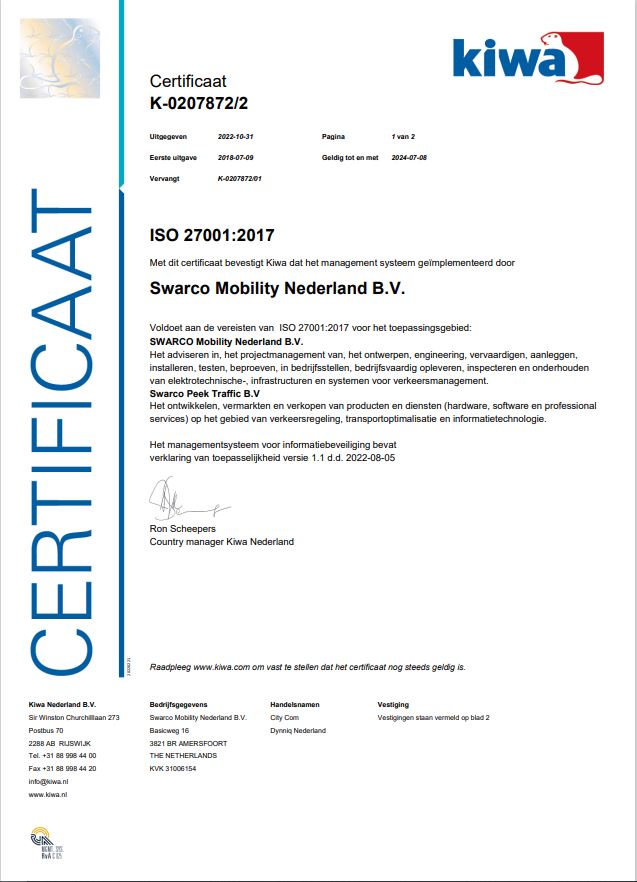 ISO 27001:2017 SWARCO Mobility Nederland B.V.