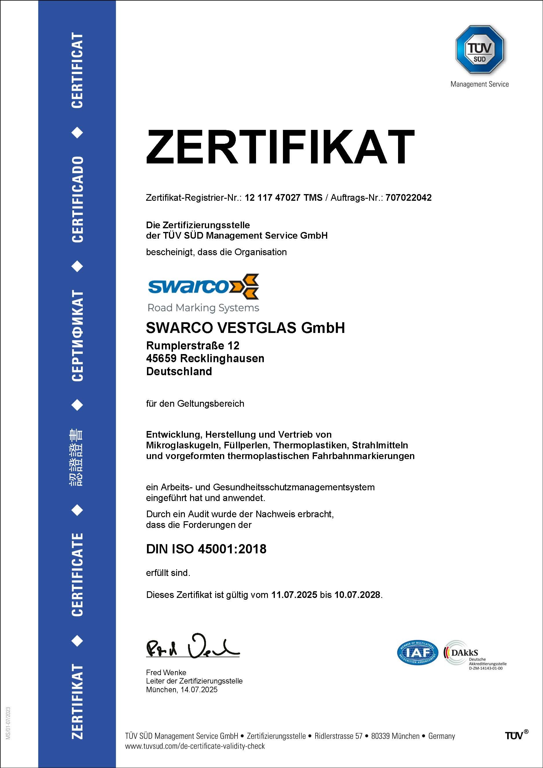 ISO 45001 Zertifikat