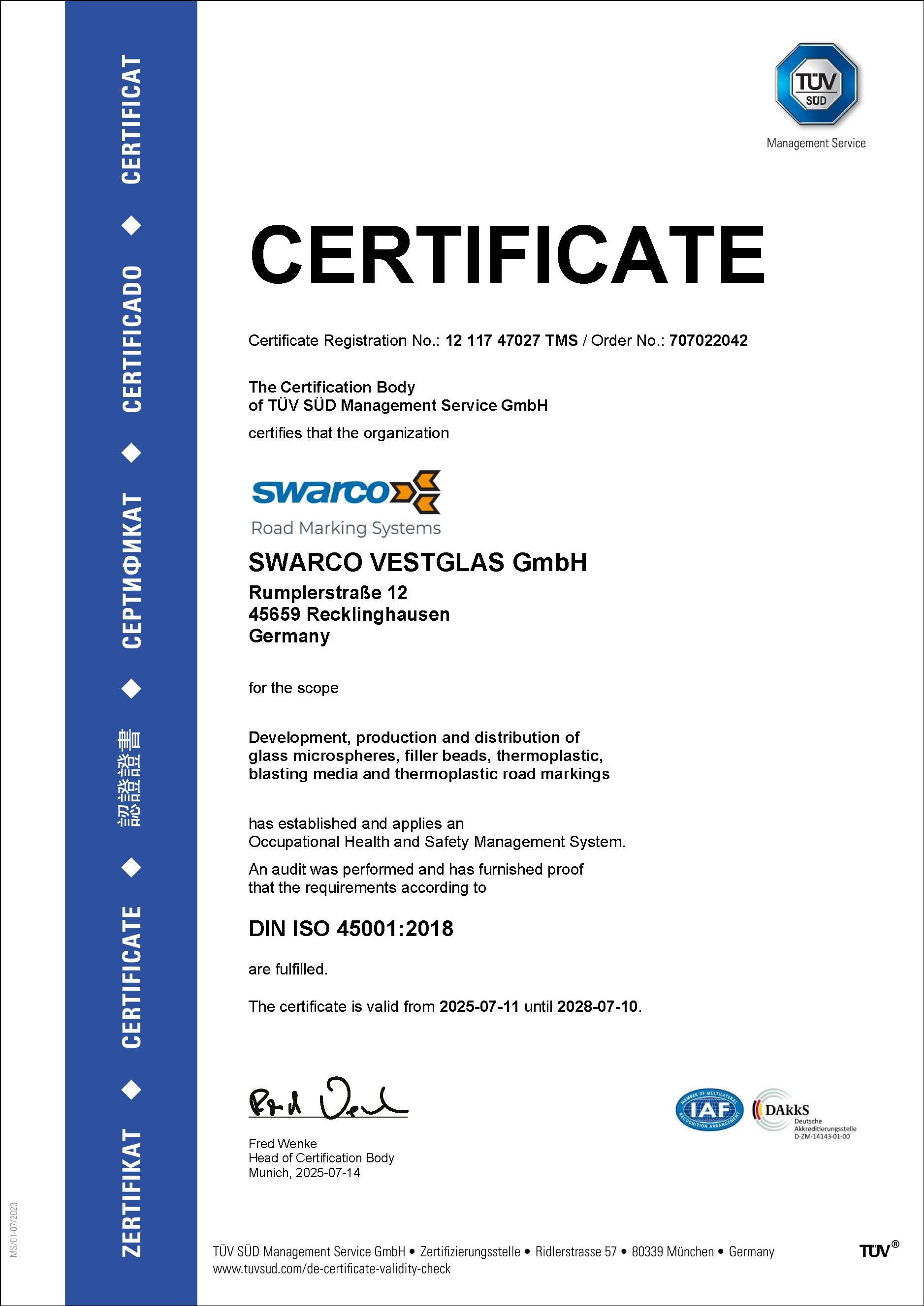 ISO 45001 Certificate