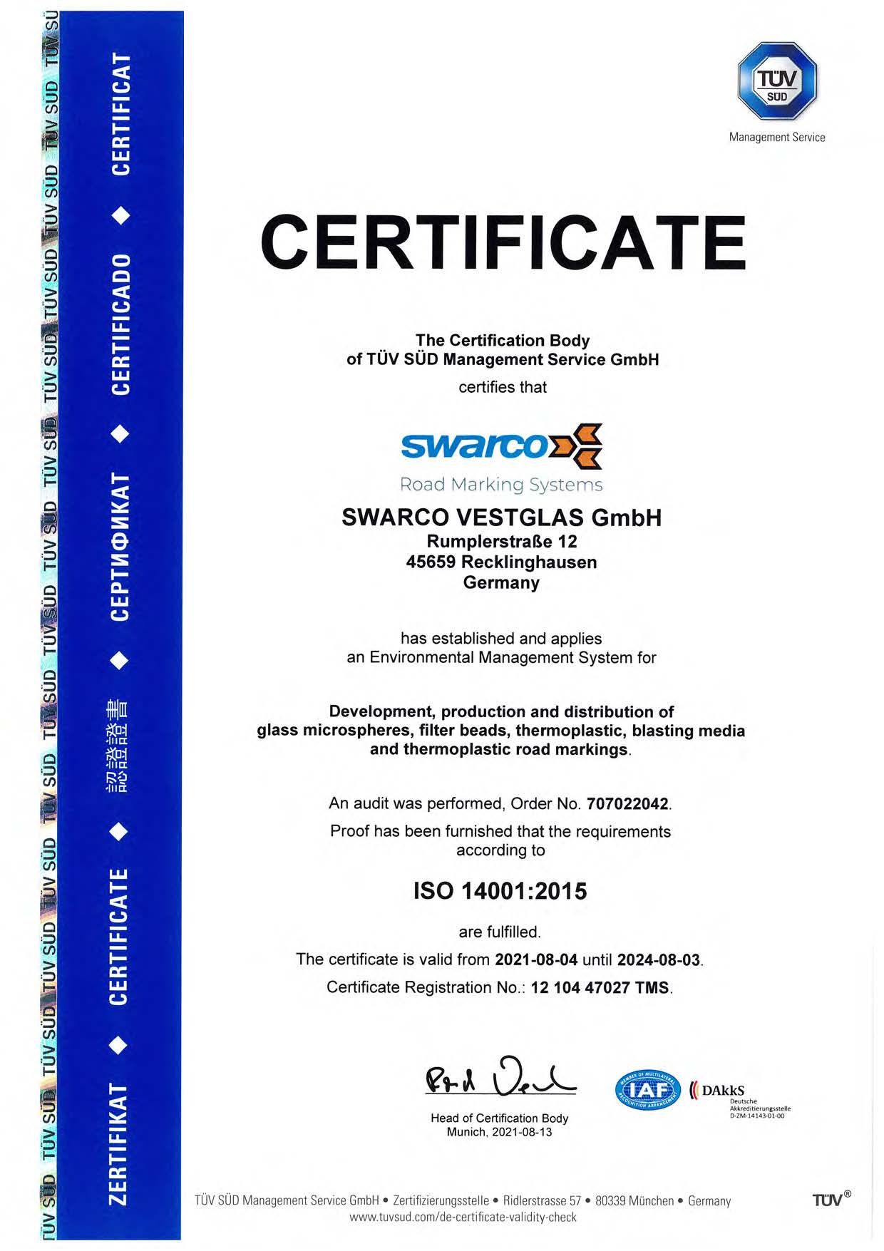 ISO 14001 Certificate