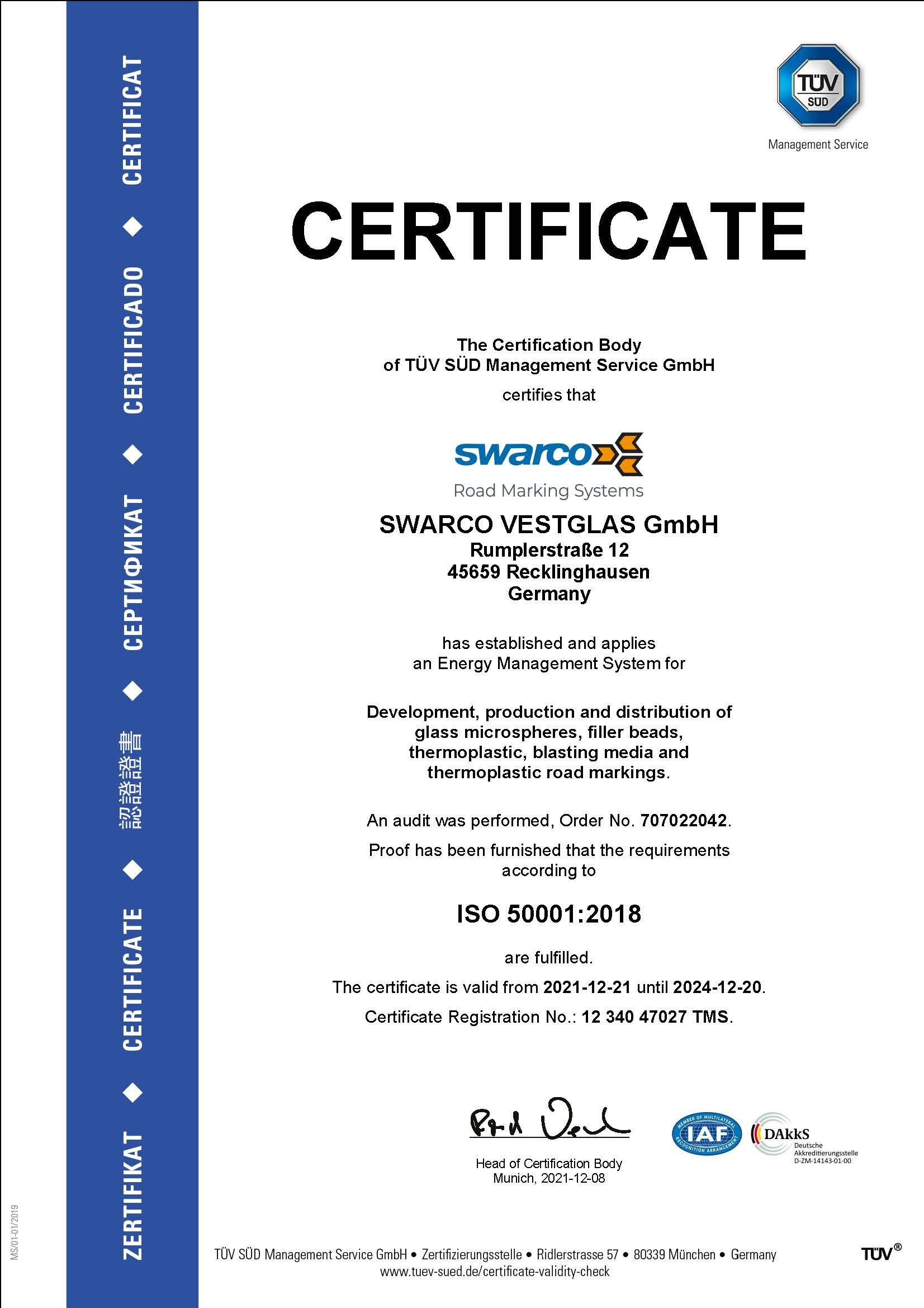 ISO 50001 Certificate