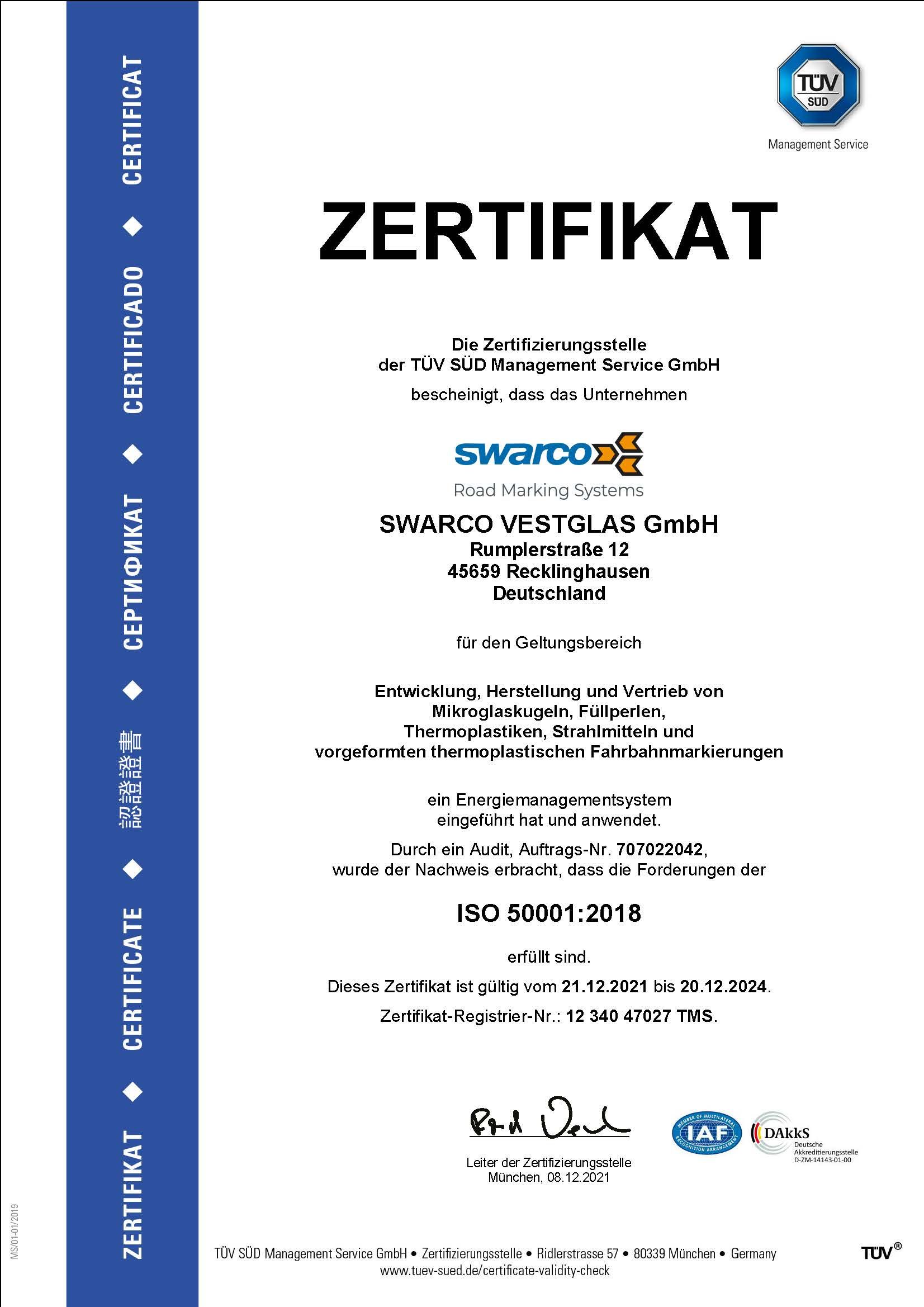 ISO 50001 Zertifikat