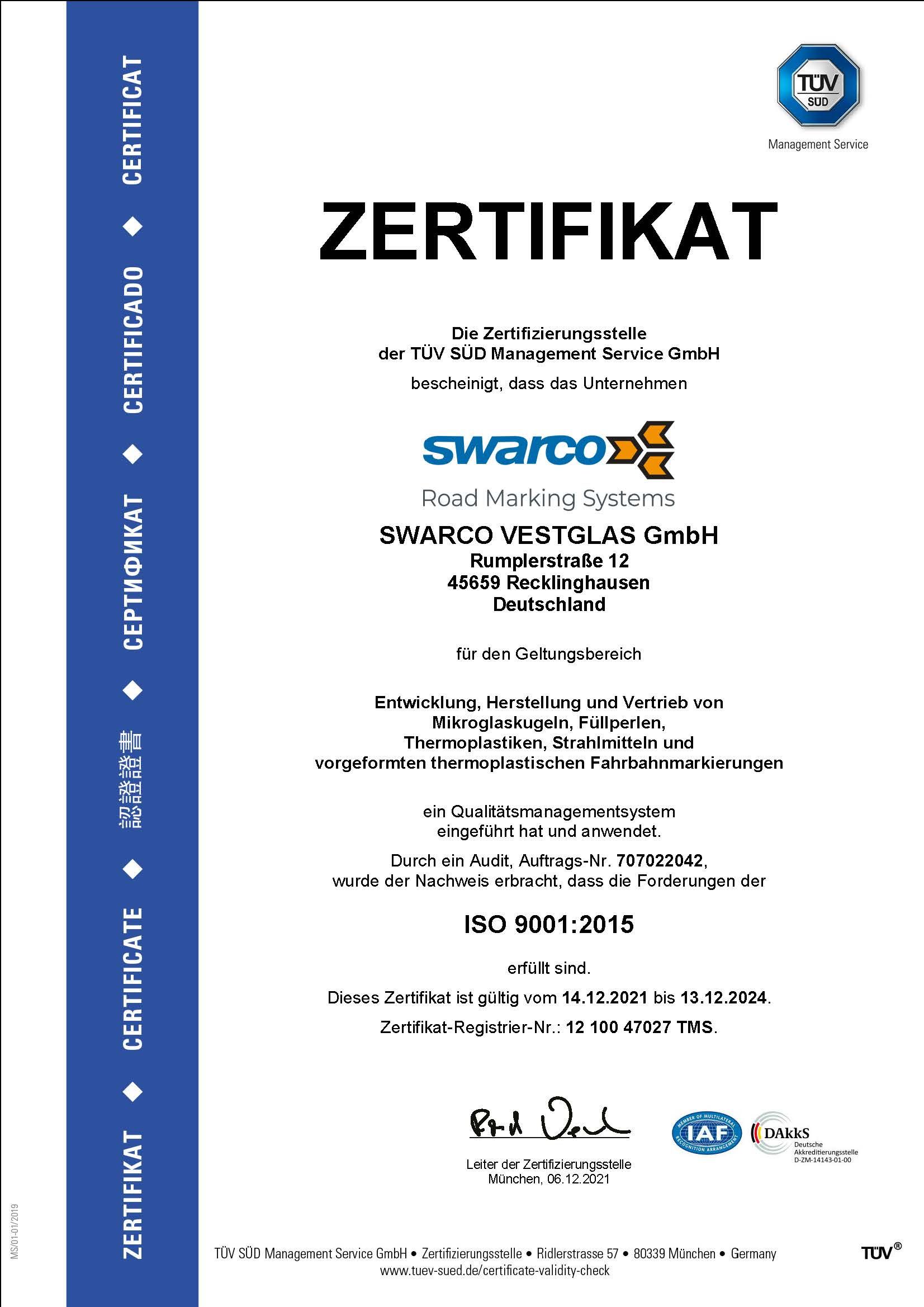 ISO 9001 Zertifikat