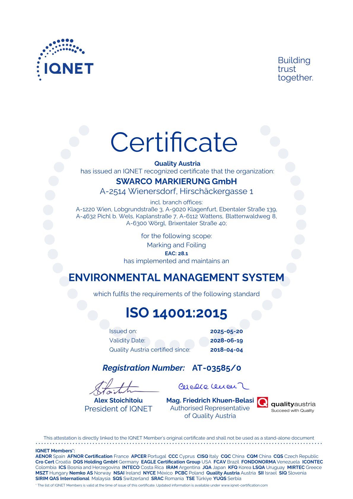 ISO 14001 Certificate