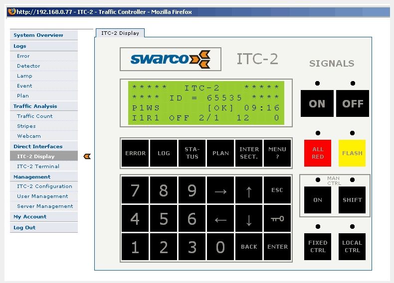 Das Webinterface für ITC-Verkehrssteuerung